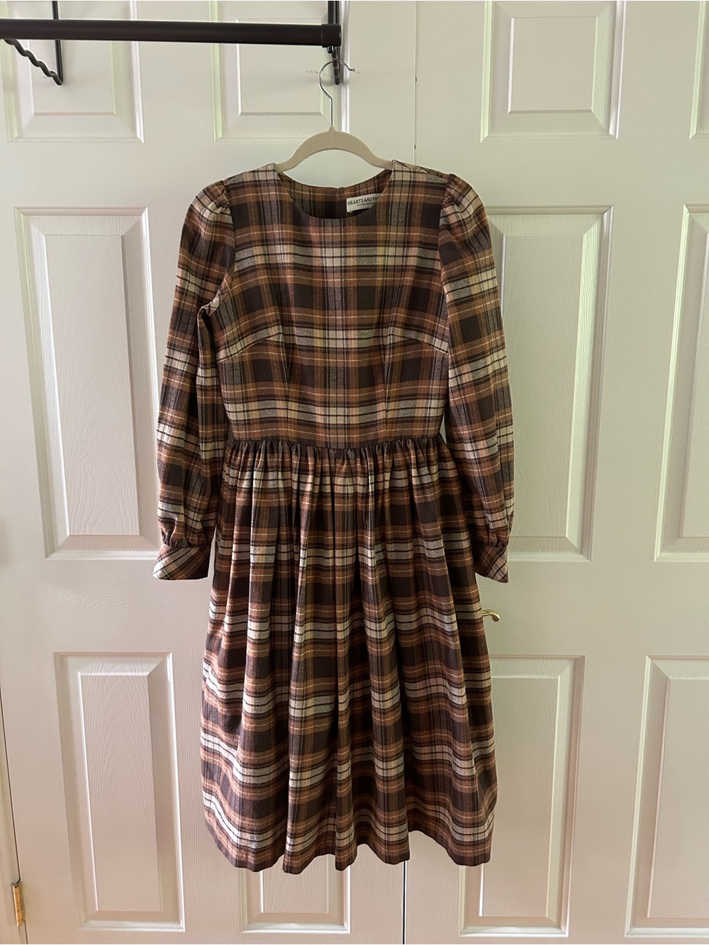 Hearts and Found Brown Plaid Long-Sleeve Vintage-Style Dress